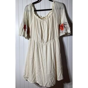 Alterd State Floral Embroidered Cream Dress Lined Large Bell Sleeve